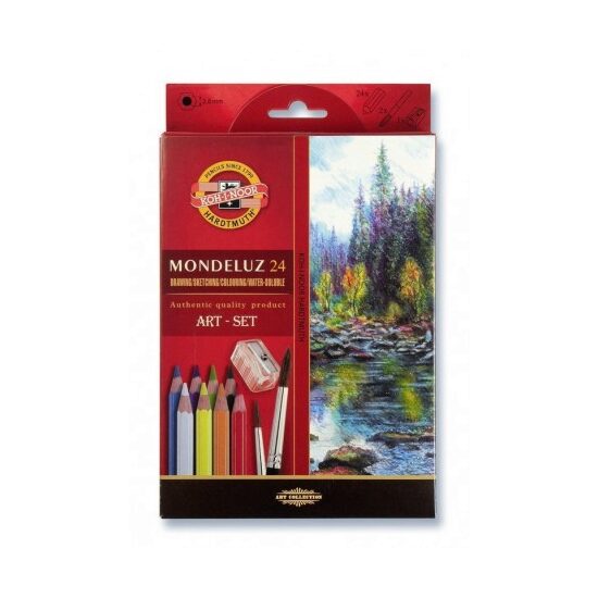 Creioane Aquarell MONDELUZ cu Pensula si Ascutioare 24 culori K3711-24