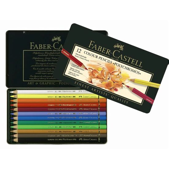 Creioane Colorate Polychromos 12 Culori Cutie Metal Faber-Castell FC110012ell 