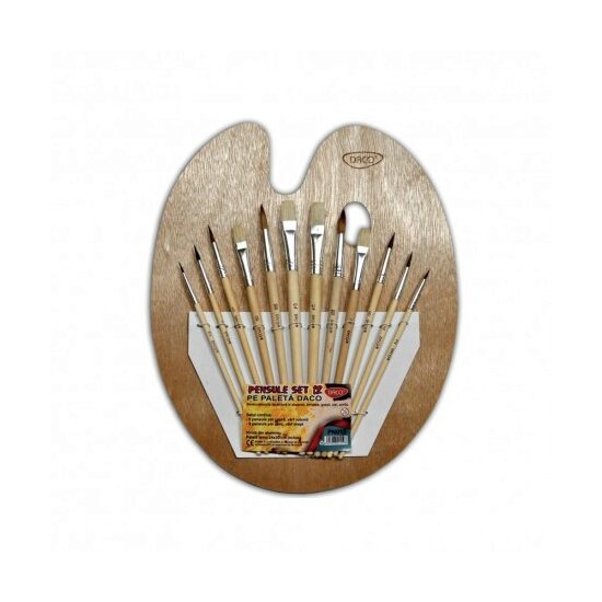 Set 12 Pensule + paleta lemn Daco PN012